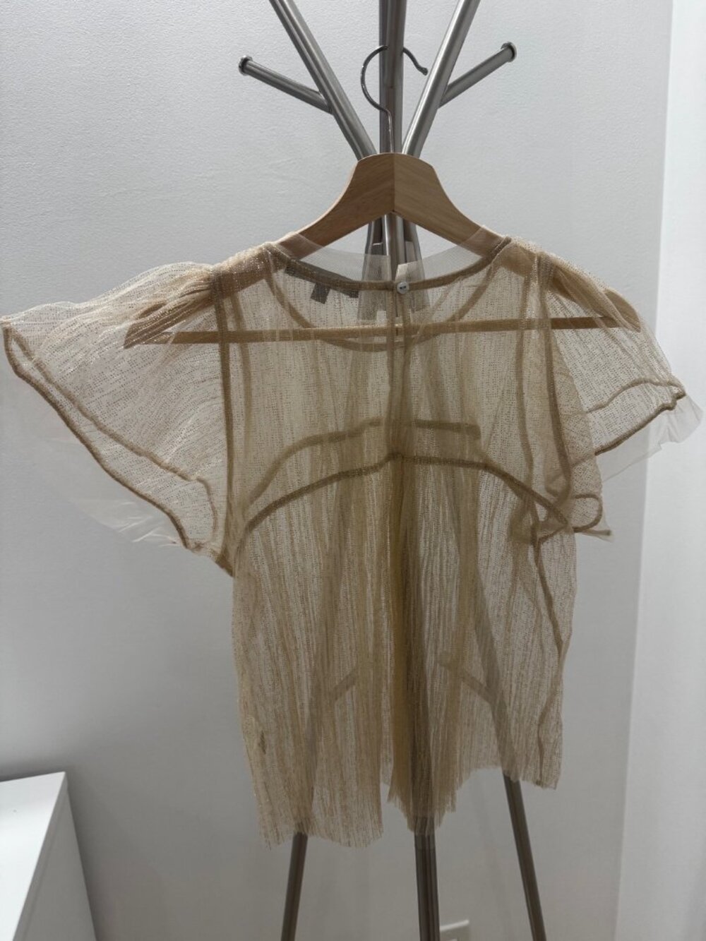 Sarah Hann Anthropologie Sheer Gold Metallic Mesh Top, XS.NWOT